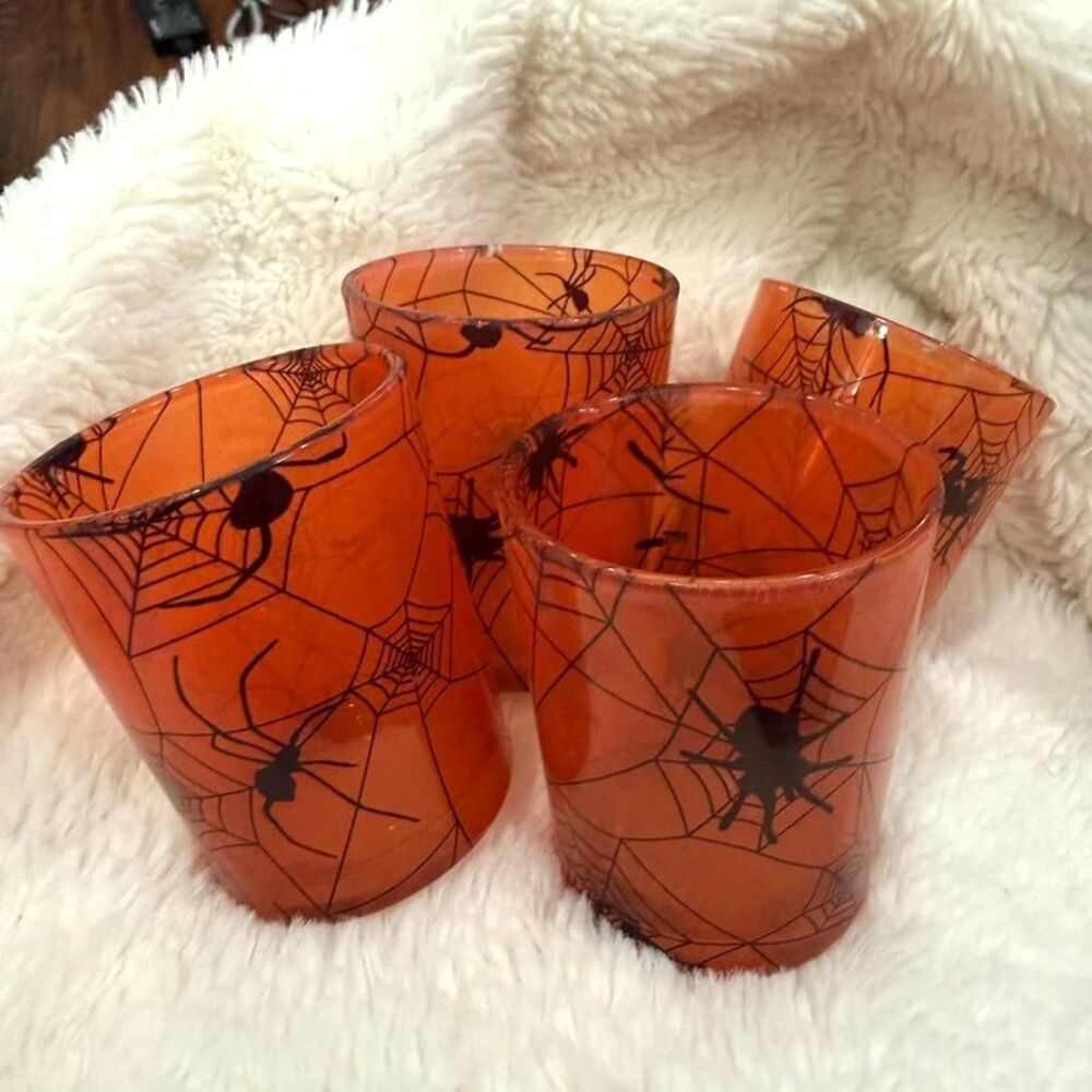 4x y2k Halloween spider orange candle holders glasses